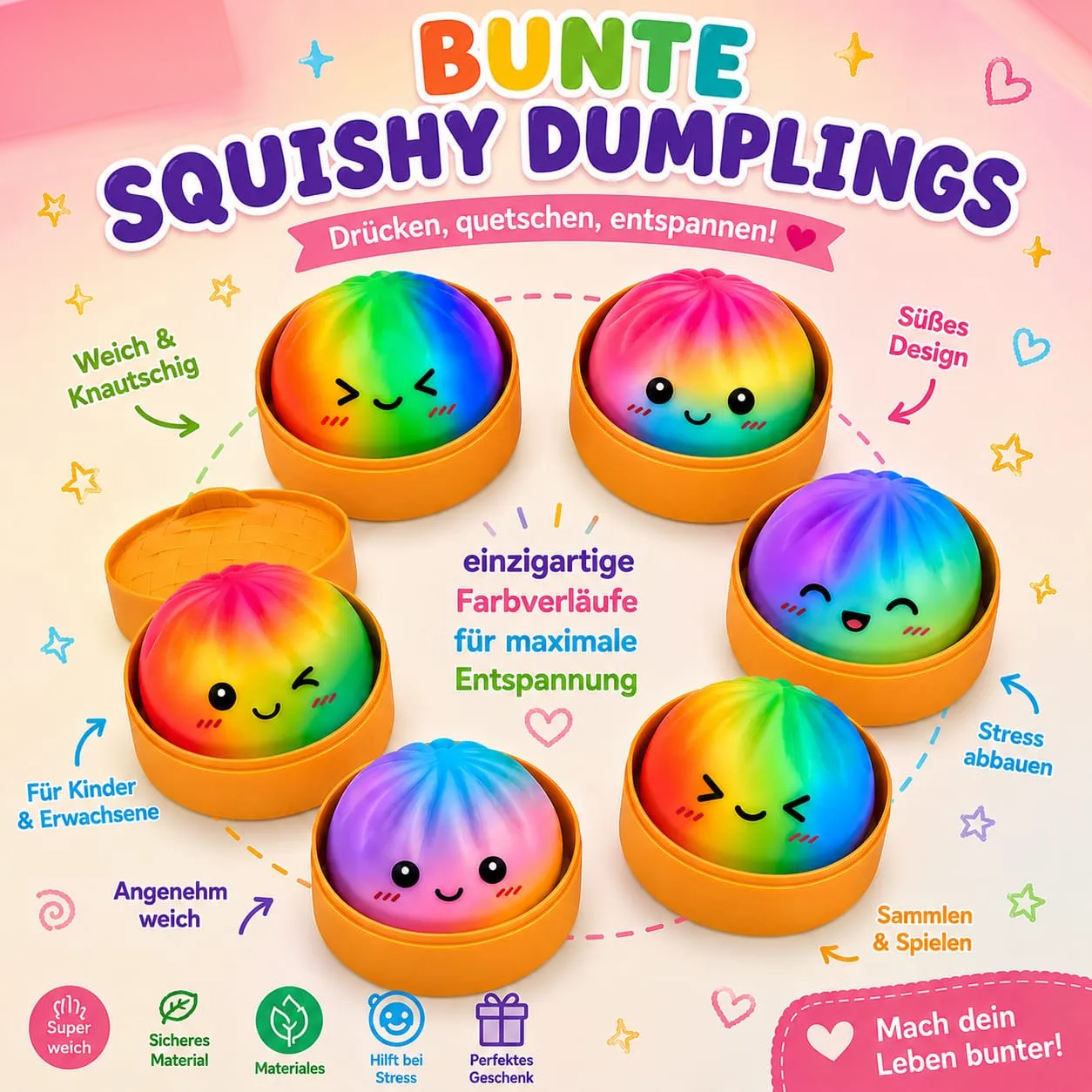 Squishy Dumplings Rainbow 12er Display